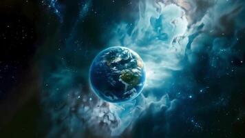 Earth in Space with Nebula Background video