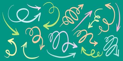 Various Doodle Arrows colorful with direction pointers Shapes and Objects vector