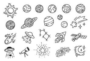 Space doodle set. Handdrawn outer space illustration collection vector