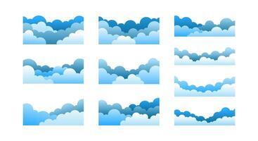 Cloud footer Set. Gradient Blue Clouds Background vector