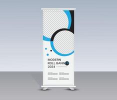 Creative blue and dark shapes roll up banner template design vector