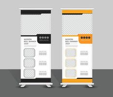 Modern corporatedark and yellow color roll up banner template design vector