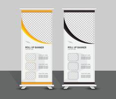 Dark and yellow color roll up banner template design vector