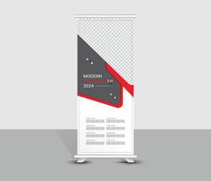Modern dark and red geometric roll up banner template design vector