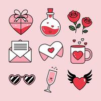 Flat style Valentines Day icon set. Love, romance and symbols collection, design element, object isolated on white background. vector
