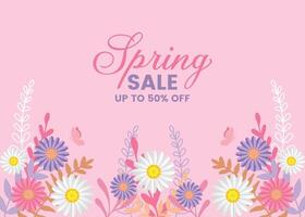 Flat Spring Sale Banner Design, Minimalist style with floral elements and texture template for card, banner, invitation, social media post, poster, mobile apps, web ads vector