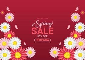 Spring Sale Banner Design, Minimalist style with floral elements and texture template for card, banner, invitation, social media post, poster, mobile apps, web ads vector