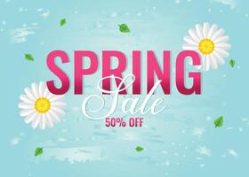 Typography and Background of spring with daisy flowers and 50 percent discount offer. Sale header or banner design for advertising concept. vector