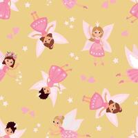 Magical Seamless Pattern with Fairies. Design for fabric, textile, wallpaper, packaging, nursery vector