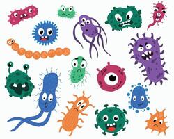 Set with bacteria on a white isolated background. vector