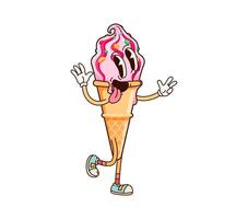 Groovy ice cream cone dessert character teasing vector