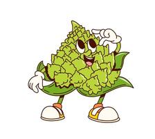 Groovy Romanesco cabbage vegetable funny character vector