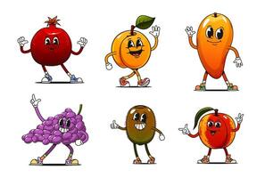 Cartoon groovy fruits, playful retro characters vector
