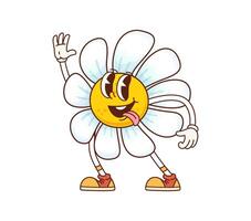 Groovy daisy chamomile flower retro character vector