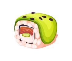 Cartoon Japanese uramaki sushi roll with cucumber vector