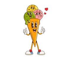 Cartoon retro groovy ice cream character vector