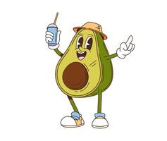 Cartoon retro groovy avocado funky character vector