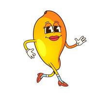 Cartoon retro groovy mango fruit character vector