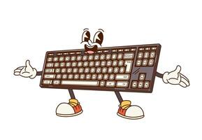 Groovy computer keyboard retro cartoon character vector