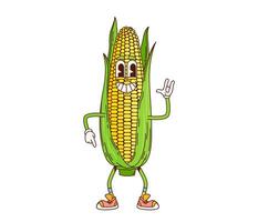 Groovy corn cob vegetable retro cartoon character vector