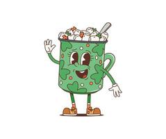 Cartoon retro coffee character with marshmallow, vector