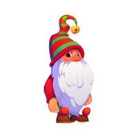 Cartoon Christmas dwarf with white fluffy beard vector