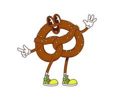 Cartoon groovy pretzel bakery and pastry character vector