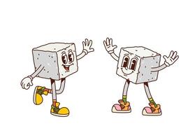 Cartoon retro groovy sugar cube sweet characters vector