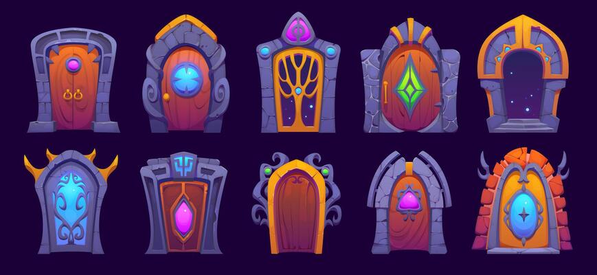Fantasy magic gate door portals, game asset