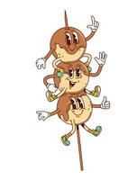 Cartoon retro groovy Japanese dango characters vector