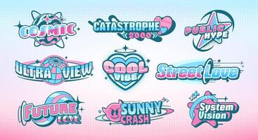 Y2K label stickers and abstract retro funky labels vector
