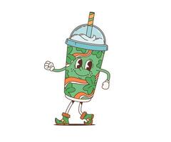 Cartoon retro groovy green smoothie character vector