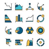 Filled Line Icon Set of Business Finance Economy Infographic Statistic Diagram Data vector