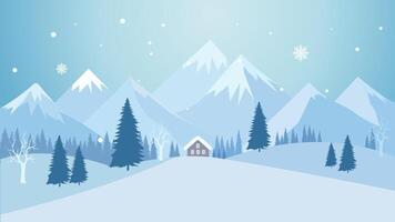 Home House in the Middle of Jungle with Winter Snow Mountain in Bright Sky vector