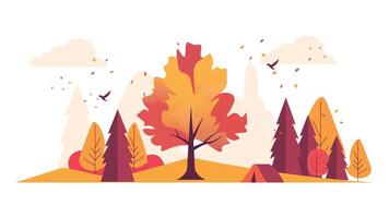 Camping Tent in Forest with Hill View in Autumn Fall Season vector