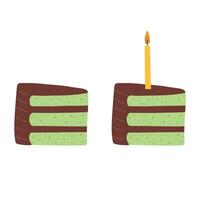 cake slice is adorned with a festive candle, adding a touch of magic to the occasion. vector
