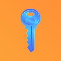 Digital blue key in futuristic cartoon style, suitable for illustrations of data security, user passwords, key encryption, and cyber security. vector