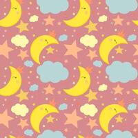 seamless pattern with moon and clouds for baby girl vector