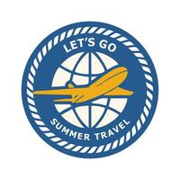a blue circle with a plane on it and the words let go summer travel vector