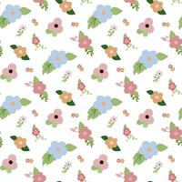 a seamless pattern with bllue and pink flowers and leaves. vector