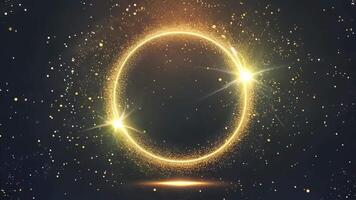 Golden particle circle on dark background video