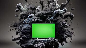 TV with green screen and chaotic dark splashes video