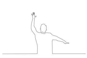 man help asking for help raising his hands in the air one line art design vector