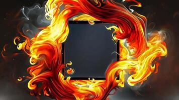 Dynamic flames with square text frame video