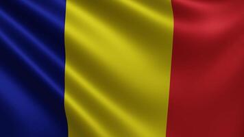 Romanian flag in the wind close-up, the national flag of Romania flutters in 3d video