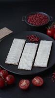 Rectangular whole grain crisp bread with cream cheese for a hearty, nutritious breakfast video
