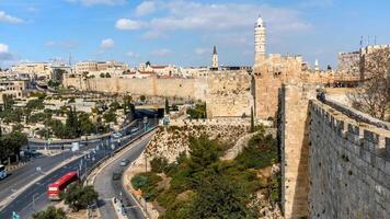 Timelapse of traffic and clouds at Jaffa Gate in Jerusalem video
