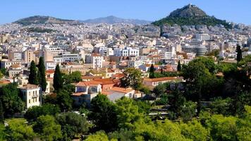 View of downtown Athens with Lycabettos hill in the distance video