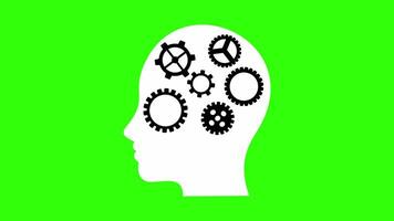 human head with cogs and gears spinning seamless looping animation on a green screen background video