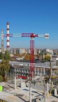 Busy Industrial Construction Site. Vertical video